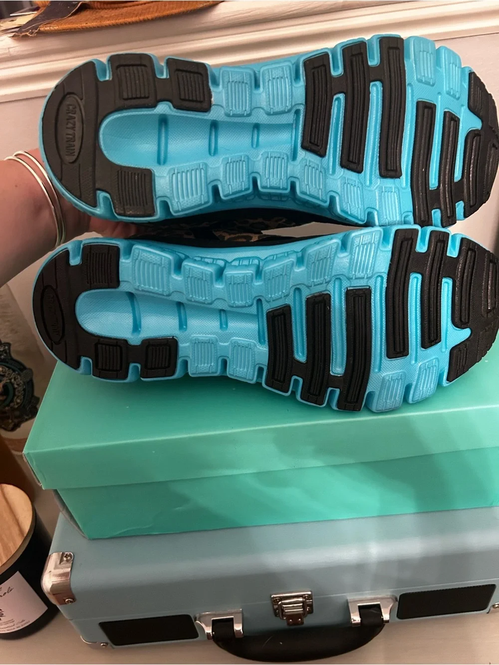 Crazy Train Leopard Print Athletic Sneakers - Black & Turquoise